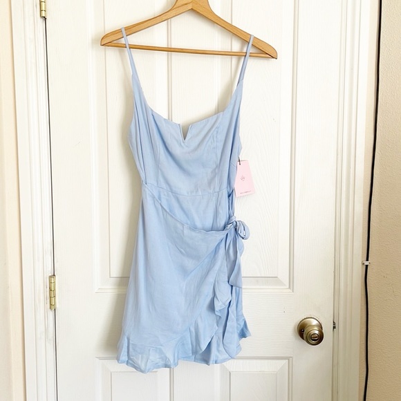 Hello Molly song on the minute blue faux wrap ruffle mini dress size 6 - Picture 2 of 10